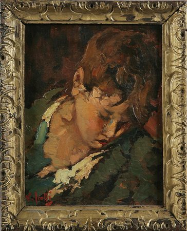 IROLLI VINCENZO (1860 - 1942) Volto di fanciullo. Olio su tavoletta. Cm...