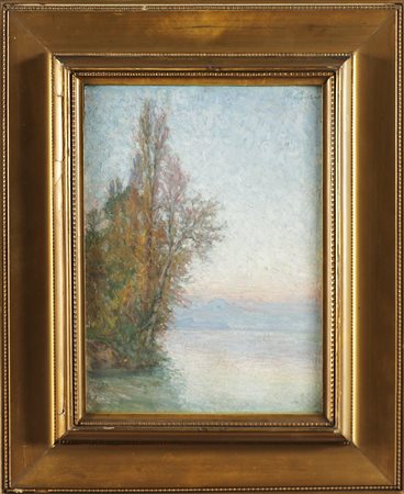 BOSIO GIANBATTISTA (1873 - 1946) Larici al Vo. Tecnica mista su tavola. Cm...