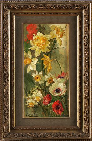BERTOLOTTI CESARE (1854 - 1932) Fiori. Olio su tavola. Cm 28,5x14. Firma in...
