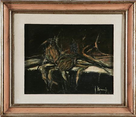 ROMANELLI VINCENZO (n. 1922) Natura morta con carciofi. Olio su faesite. Cm...