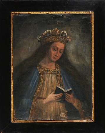 ARTISTA DEL XVII SECOLO Madonna. Olio su tela. Cm 63x46,5. Mancanza di colore...