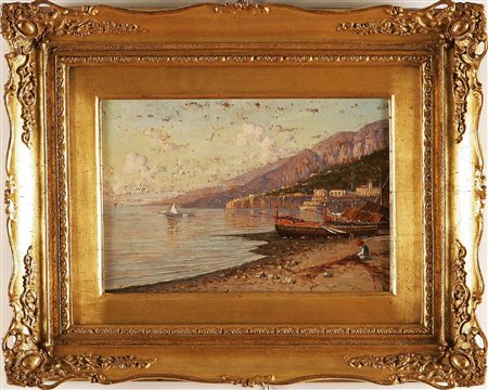 CARELLI GIUSEPPE (1858 - 1921) Amalfi. Olio su tavola. Cm 19x27,4. Firma in...
