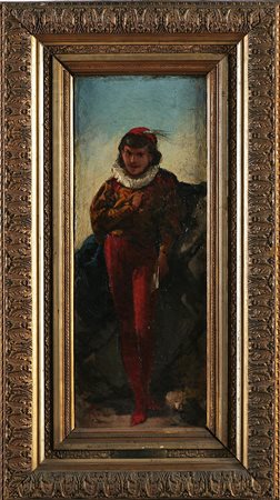 VENTURI ROBERTO (1846 - 1883) Paggetto. Olio su tela. Cm 46x18. Monogramma V...