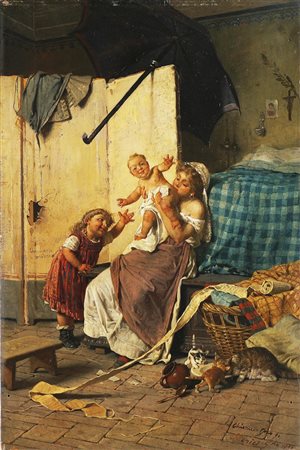 CHIERICI GAETANO (1838 - 1920) Il bacio materno. 1890 Olio su tavola. Cm...