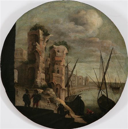 PITTORE NORDICO ATTIVO IN ITALIA NEL XVII SECOLO Porto immaginario con...