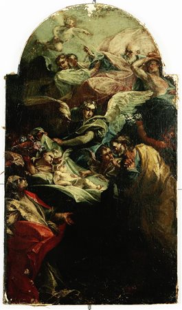 CARLONE CARLO INNOCENZO (1686 - 1775) Adorazione di Gesù Bambino e angeli....