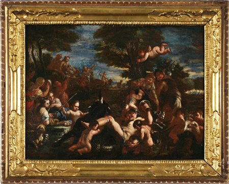 PITTORE NAPOLETANO ? DEL XVII SECOLO Bacco festante con il corteo, Olio su...