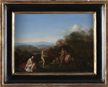 VAN DER LISSE DIRCK (1586 - 1669) Diana con le bagnanti. Olio su rame. Cm...