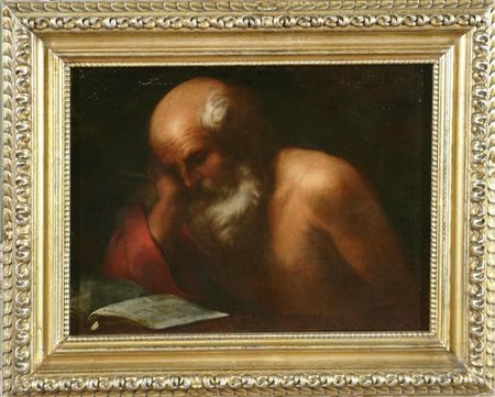 Attribuito a - BARBIERI PAOLO (1603 - 1649) San Gerolamo con il libro. Olio...