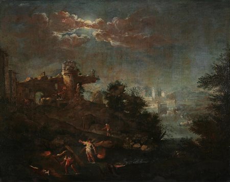 Scuola di - ZAIS GIUSEPPE (Scuola di) (1709 - 1784) Paesaggio con pescatori e...