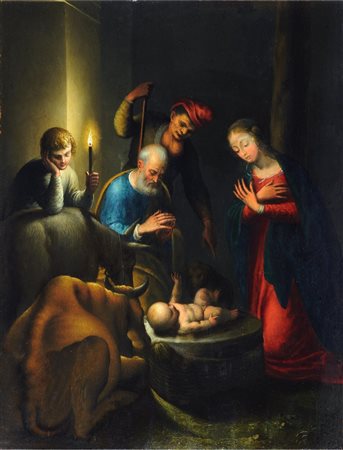 LIGOZZI JACOPO (1547 - 1626) Natività. Olio su tavola. Cm 30x20. Opera...
