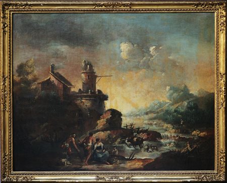 Scuola di - ZAIS GIUSEPPE (Scuola di) (1709 - 1784) Paesaggio con pescatori e...