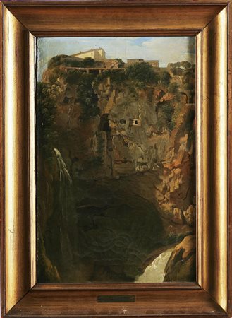 BASILETTI LUIGI (1780 - 1860) Cascate di Tivoli. Olio su tela. Cm 43x28....