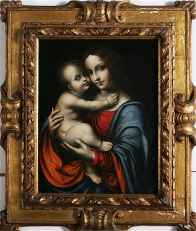 Copia da - D'OGGIONO MARCO (1470 - 1525) Madonna con Bambino. Olio su tavola....
