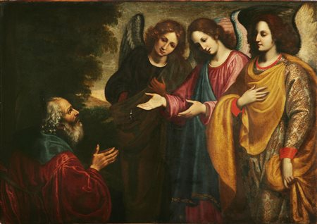 SANTAFEDE FABRIZIO (1560 - 1634) Santo e angeli. Olio su tela. Cm 116x176....