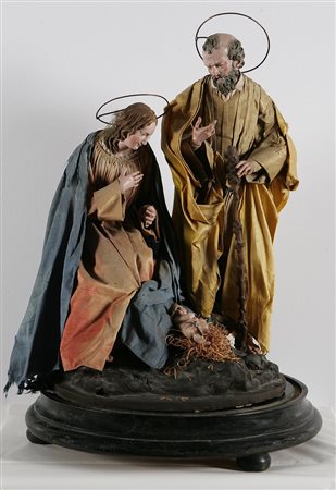 MANIFATTURA NAPOLETANA DEL XIX SECOLO Gruppo costituito da Madonna, Bambino,...