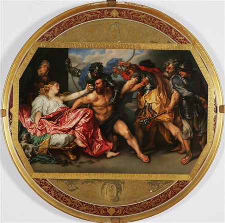 MANIFATTURA AUSTRIACA DEL XIX SECOLO Piatto in ceramica con scena ripresa da...