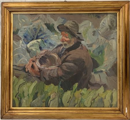 Ignoto del XX Secolo "Contadino" olio su compensato (cm 45x50) (difetti) In cor