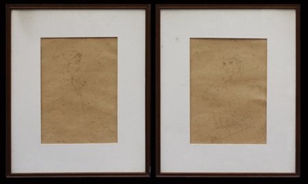 Michel Ciry Coppia di disegni su carta raffiguranti "Anziana" e "Uomo seduto con