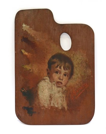 Ascanio Chiericati "Bimbo" dipinto ad olio su tavolozza del pittore. Firmato in