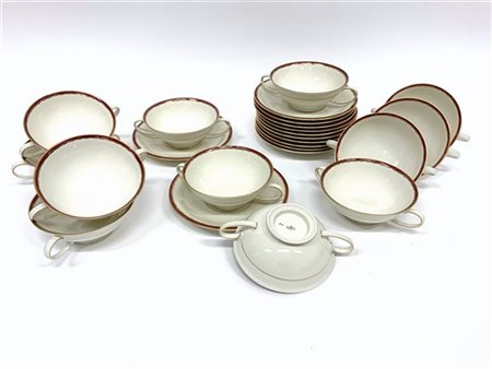 Rosenthal Servizio in porcellana bianca con orlo bordeaux e oro composto da dodi