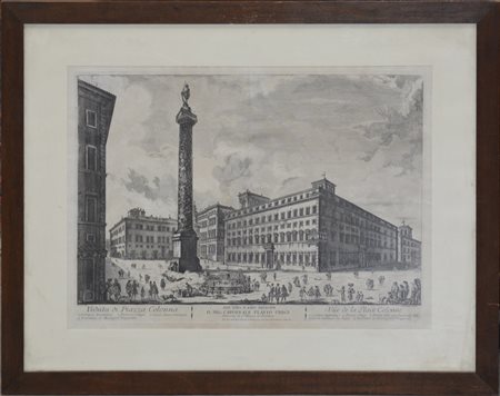 Domenico Montagu (?-1750) "Veduta di Piazza Colonna" incisione (cm 38,5x53,5 al