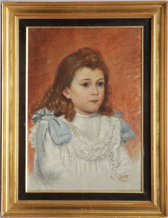 Alessandro Guerriero "Bambina con abito bianco", olio su tela (cm 45x31) Firmato