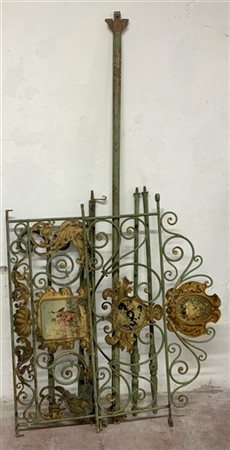 Letto a una piazza in ferro battuto verniciato in verde con applicazioni in lam