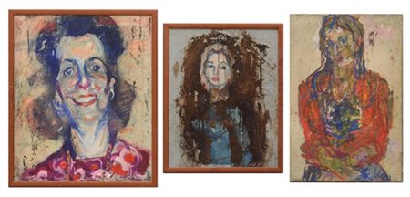 Gabriele Negri da Oleggio Lotto di tre dipinti ad olio su tela raffiguranti "Fig