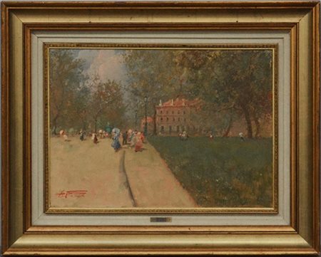 Antonio Gravina "La passeggiata" olio su tela (cm 50x70) Firmato e titolato in b