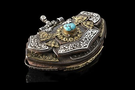 Sacca portapolvere da sparo in pelle con applicazione metallo argentato, ottone