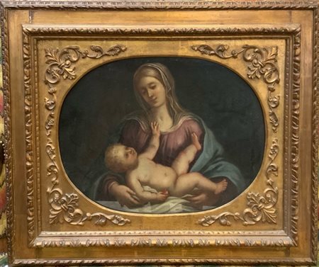 Scuola italiana del secolo XVIII "Madonna con Bambino" olio su tela (cm 46,5x72