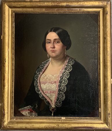Maestro lombardo del XIX Secolo "Ritratto di nobildonna" olio su tela (cm 73x60
