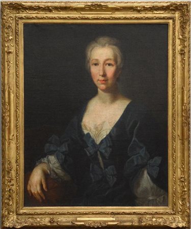 Scuola francese del secolo XVIII "Ritratto di dama", olio su tela (cm 82x65). I