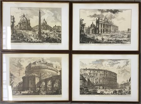 Lotto composto da dieci stampe, riproduzioni di Vedute di Roma di Piranesi (cm
