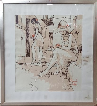 Bernard Dufour "Due figure femminili" 
stampa su tela
cm 45x37. In cornice (liev