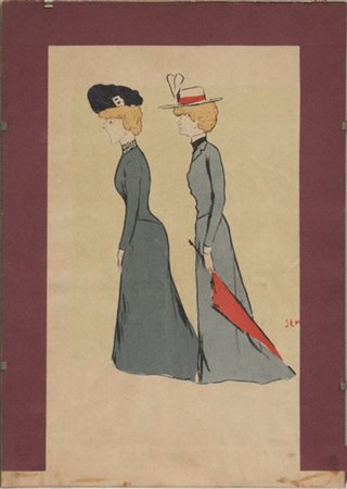 Georges Sem Goursat Litografia raffigurante "Donne di profilo" (foglio cm 50x35)