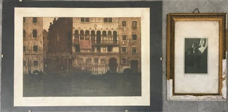 Bruno Croatto Lotto di due acqueforti raffiguranti "Edifici" (battute cm 25x37 e