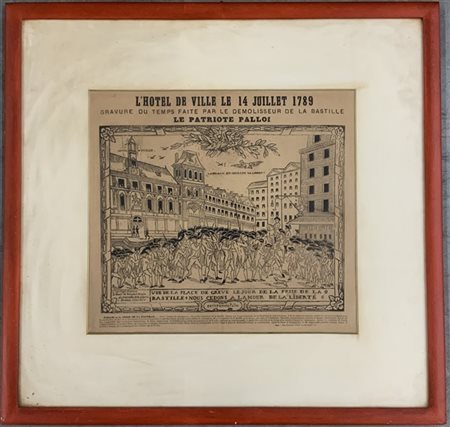Stampa da xilografia raffigurante la "Presa della Bastiglia, 14 luglio 1789", i