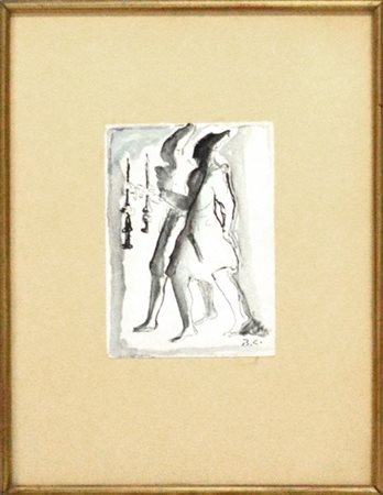 Ignoto "Studio per candelieri" acquarello (cm 16,5x12) siglato B. C. in basso a