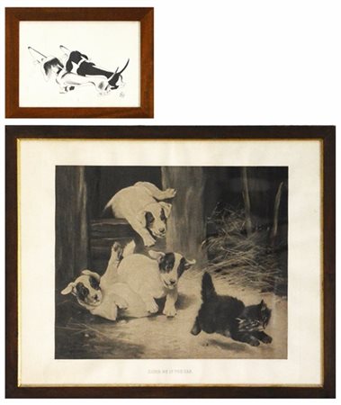 Lotto composto da un disegno a china raffigurante due Bassotti (cm 16x23) firma