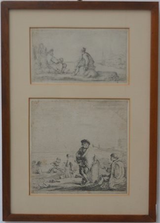 Stefano Della Bella "Scene di porto" coppia di incisioni (circa mm 95x175 e mm 1