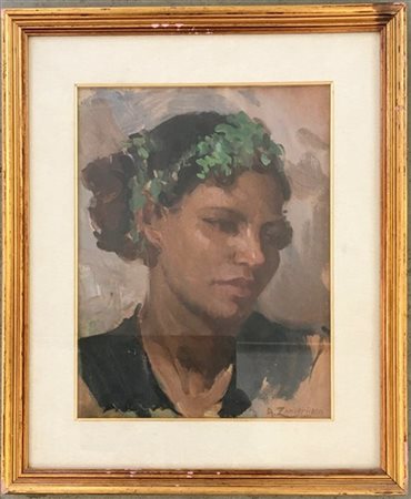 Arturo Zanieri "Ritratto di ragazza" olio su compensato (cm 35x27) Firmato, loca