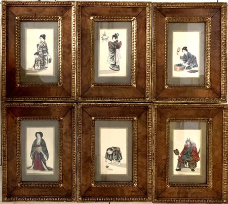 Manifattura giapponese, periodo Meji (1868-1912)
Sei dipinti su garza raffigura