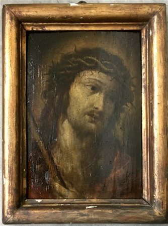 Ignoto "Cristo con corona di spine" antico dipinto ad olio su tavola (cm 41,5x2