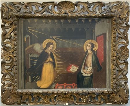 Ignoto "Annunciazione" antico dipinto ad olio su tela (cm 58x74). In cornice an