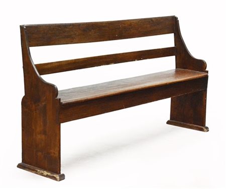 Antica panca con schienale a giorno e montanti sagomati (cm 175x97x40) (difetti