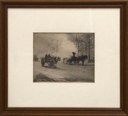 Edgar Chahine "Boulevard de la villette" 1908, puntasecca (cm 20x24) Firmata, da