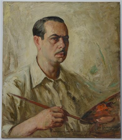 Aldo Raimondi "Autoritratto" 1946, olio su tela (cm 75x65) Firmato, dedicato e d