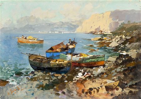 Ezelino Briante "Pescatori" 
olio su tavola (cm 22x33)
Firmato in basso a sinist